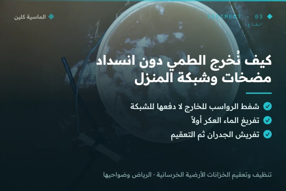 إخراج الطمي من الخزان الأرضي دون انسداد شبكة المنزل بالرياض
